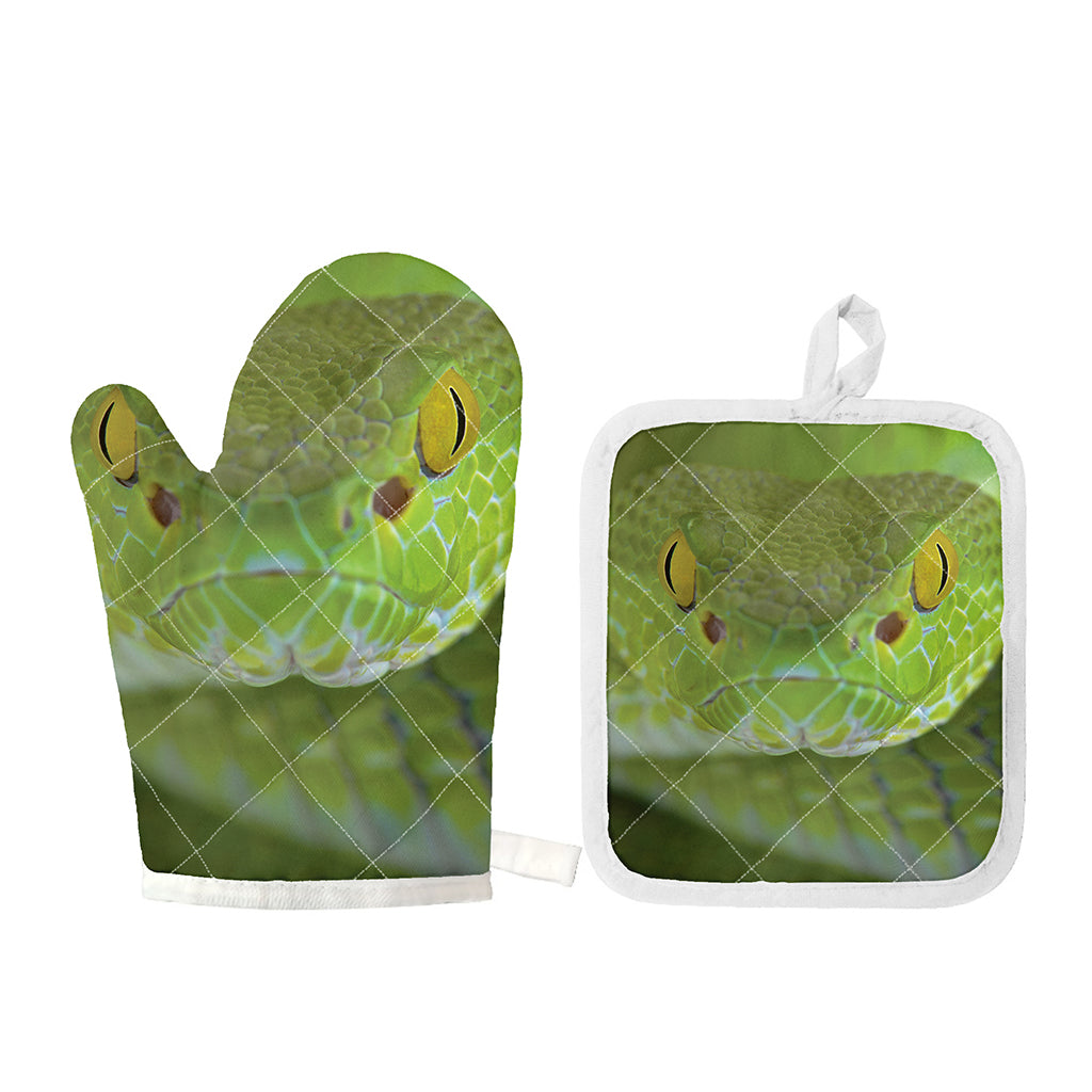 Green Pit Viper Print Oven Mitt And Pot Holder Set