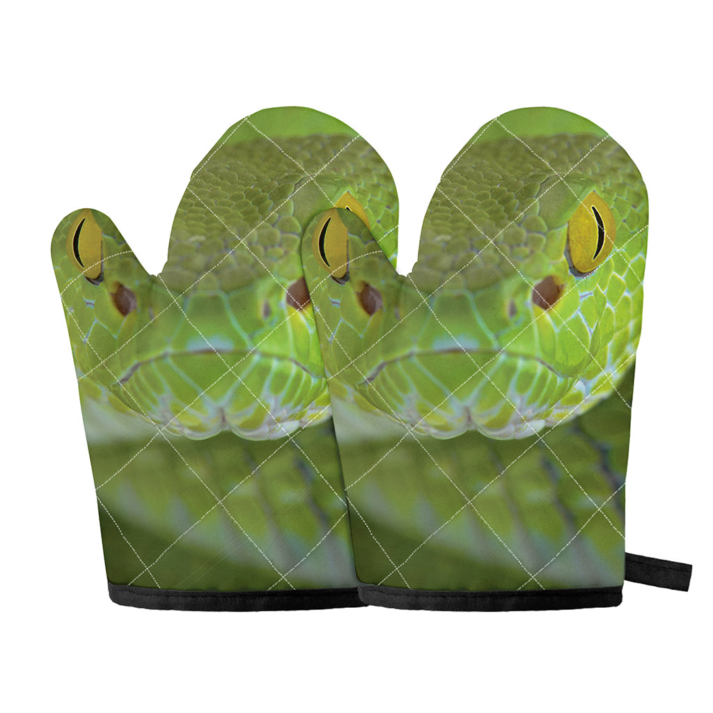 Green Pit Viper Print Oven Mitts