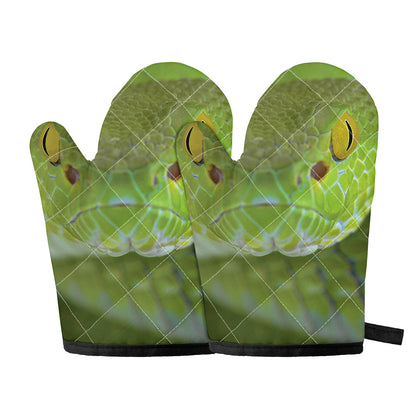 Green Pit Viper Print Oven Mitts
