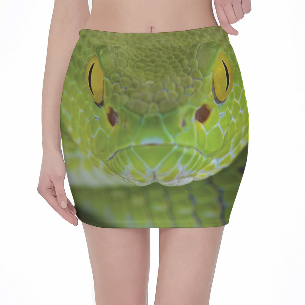 Green Pit Viper Print Pencil Mini Skirt