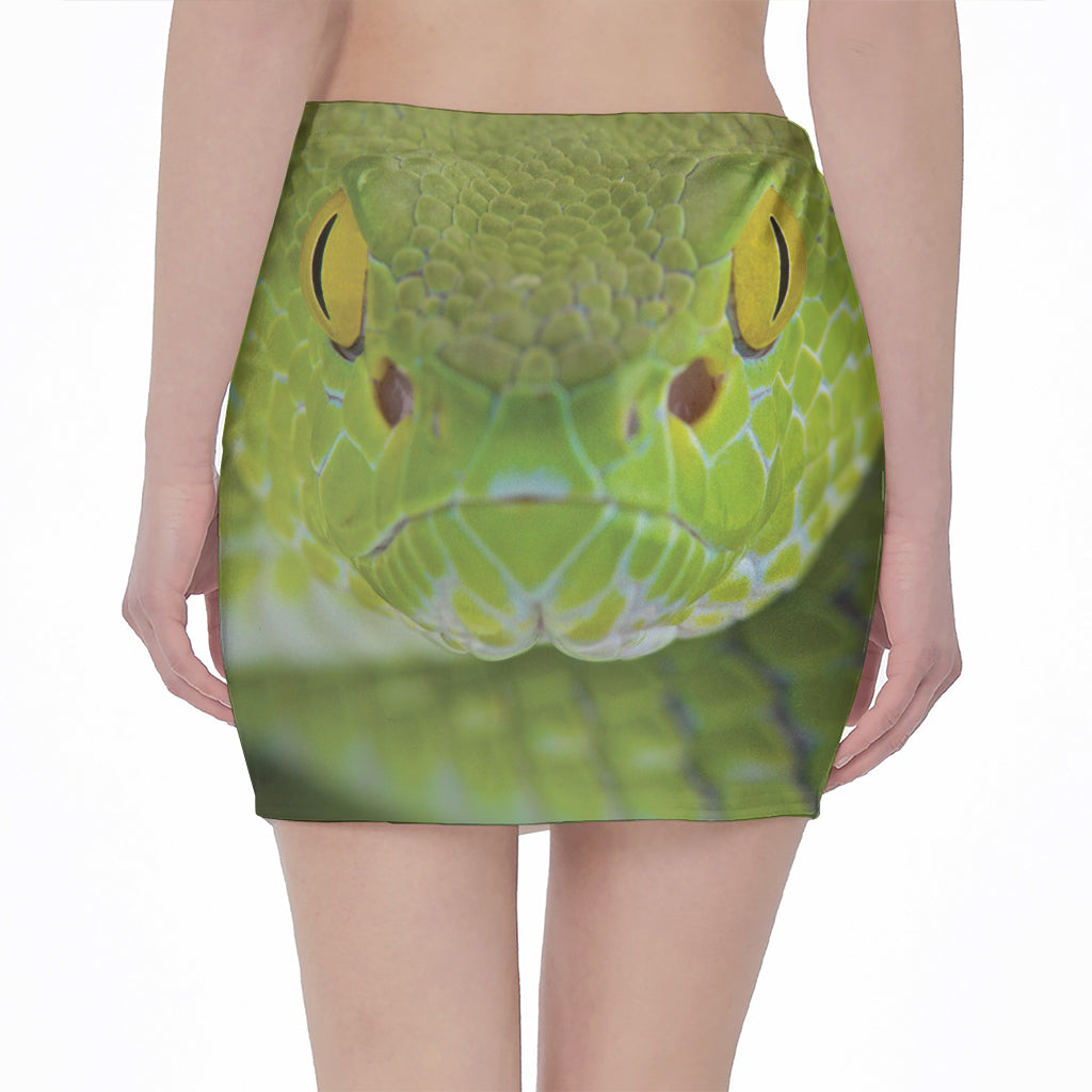 Green Pit Viper Print Pencil Mini Skirt