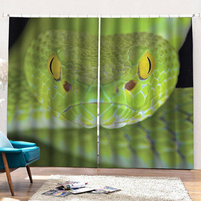Green Pit Viper Print Pencil Pleat Curtains