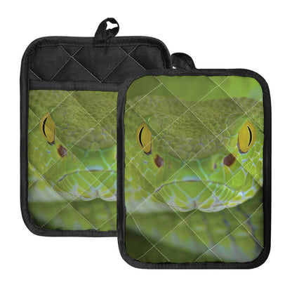 Green Pit Viper Print Pot Holders With Pocket