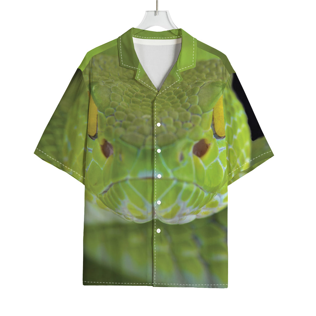 Green Pit Viper Print Rayon Hawaiian Shirt