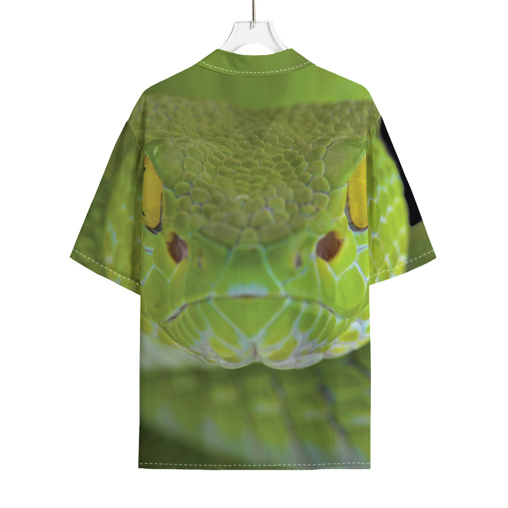 Green Pit Viper Print Rayon Hawaiian Shirt
