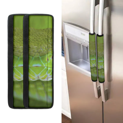 Green Pit Viper Print Refrigerator Handle Covers