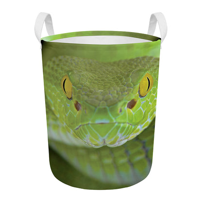 Green Pit Viper Print Round Laundry Basket