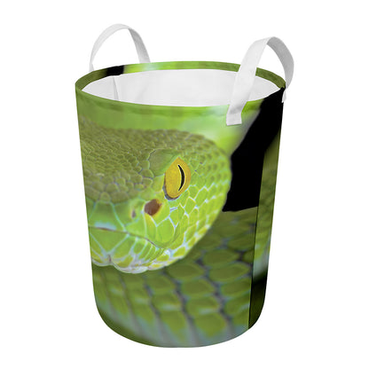Green Pit Viper Print Round Laundry Basket
