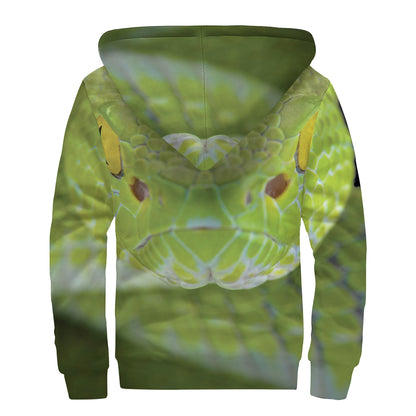 Green Pit Viper Print Sherpa Lined Zip Up Hoodie