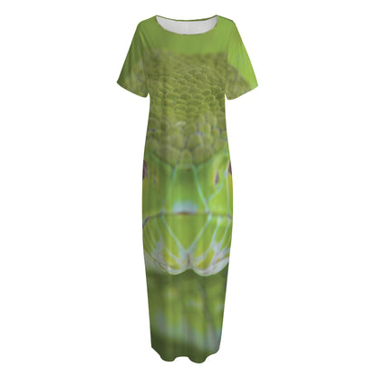 Green Pit Viper Print Short Sleeve Long Nightdress