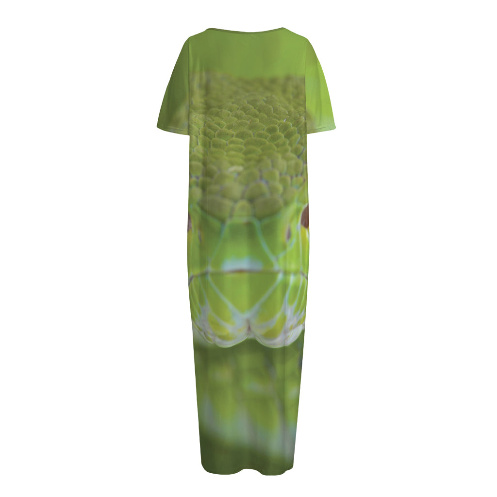 Green Pit Viper Print Short Sleeve Long Nightdress