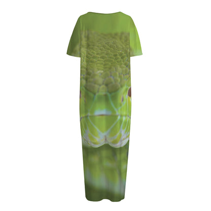 Green Pit Viper Print Short Sleeve Long Nightdress