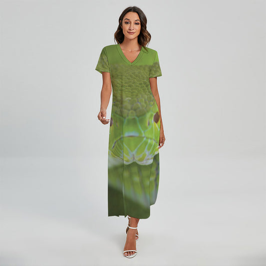 Green Pit Viper Print Short Sleeve Maxi Dress