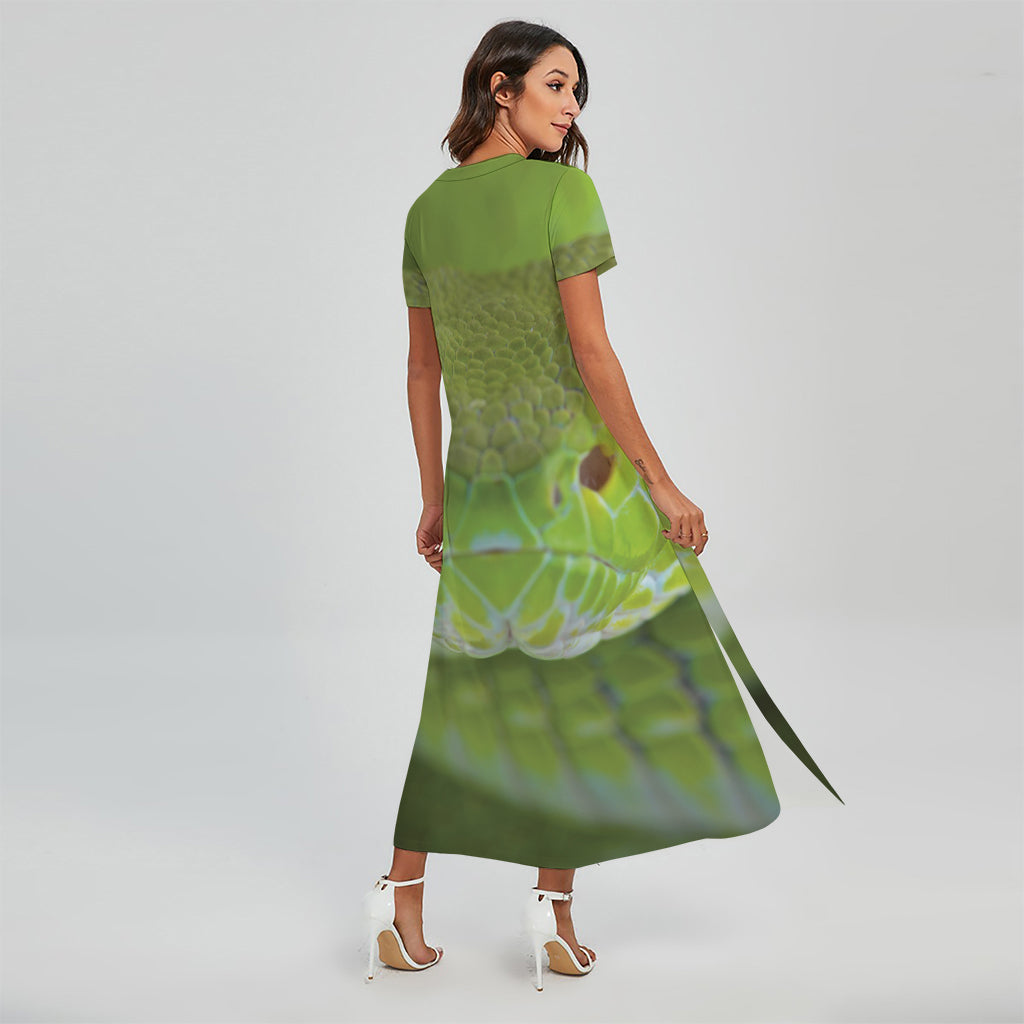 Green Pit Viper Print Short Sleeve Maxi Dress