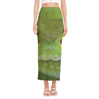 Green Pit Viper Print Side Slit Maxi Skirt