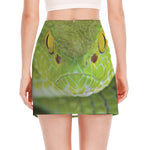 Green Pit Viper Print Side Slit Mini Skirt