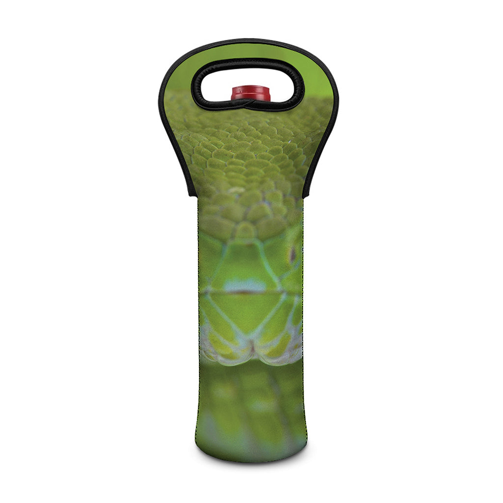Green Pit Viper Print Single Neoprene Wine Tote