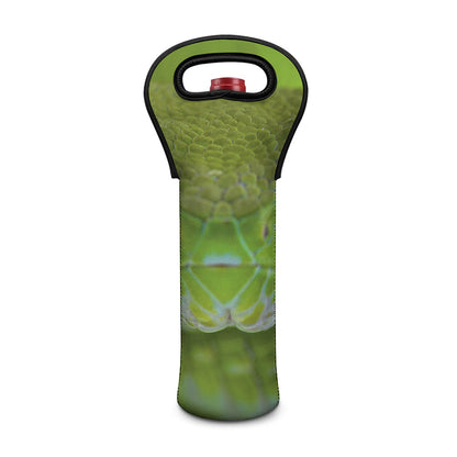 Green Pit Viper Print Single Neoprene Wine Tote