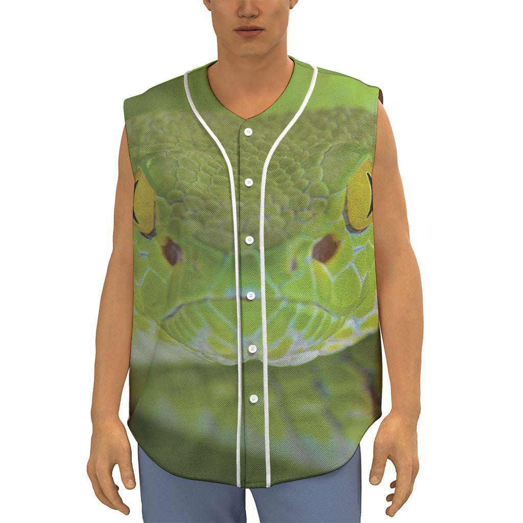 Green Pit Viper Print Sleeveless Baseball Jersey