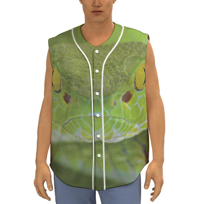 Green Pit Viper Print Sleeveless Baseball Jersey