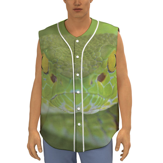 Green Pit Viper Print Sleeveless Baseball Jersey