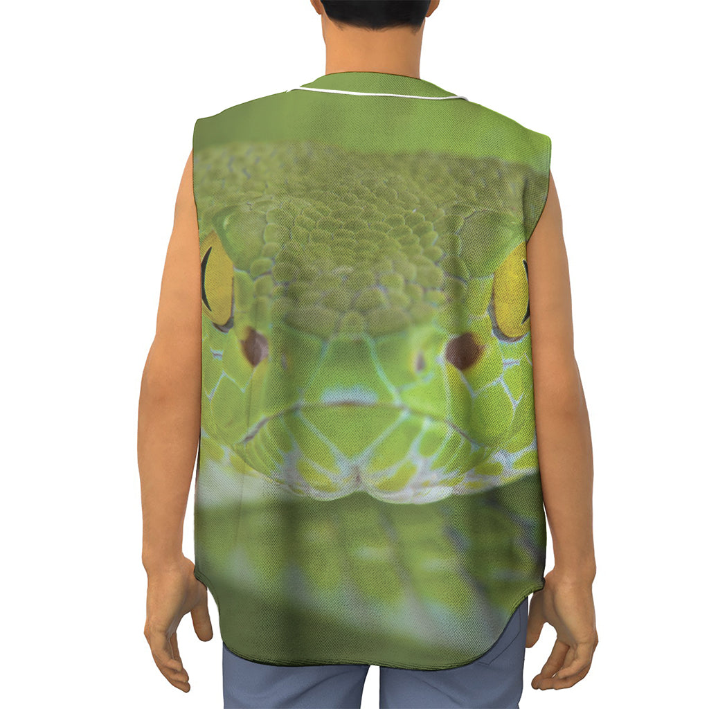 Green Pit Viper Print Sleeveless Baseball Jersey