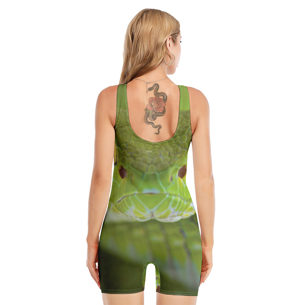 Green Pit Viper Print Sleeveless One Piece Swimsuit