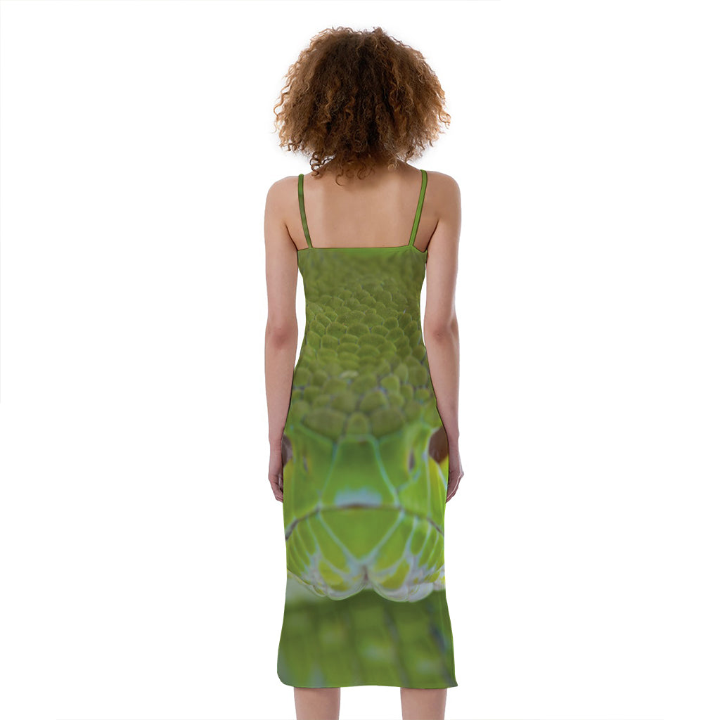 Green Pit Viper Print Slim Fit Midi Cami Dress