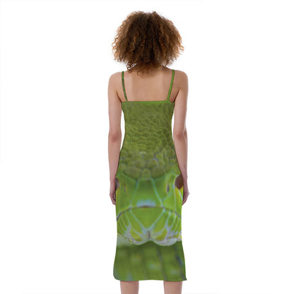 Green Pit Viper Print Slim Fit Midi Cami Dress