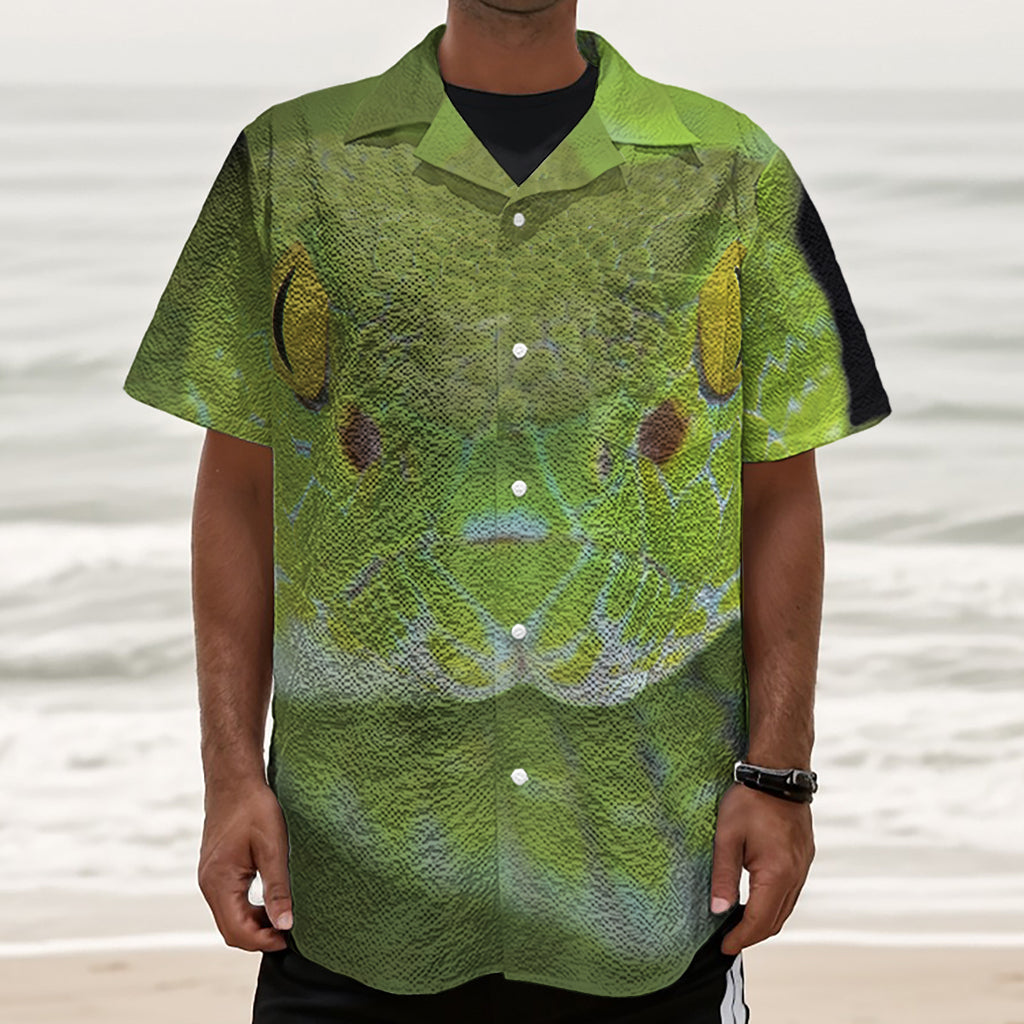 Green Pit Viper Print Textured Short Sleeve Shirt