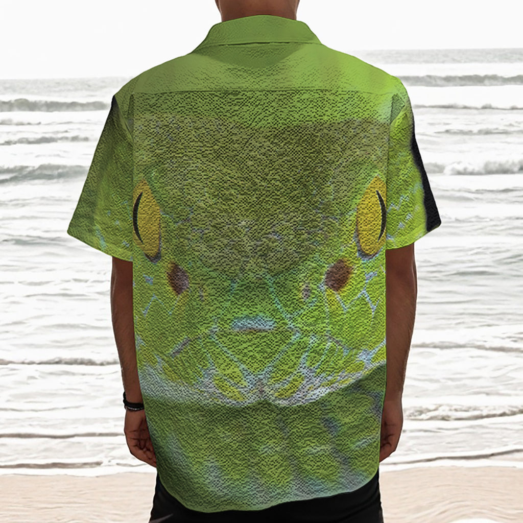Green Pit Viper Print Textured Short Sleeve Shirt