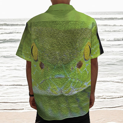 Green Pit Viper Print Textured Short Sleeve Shirt