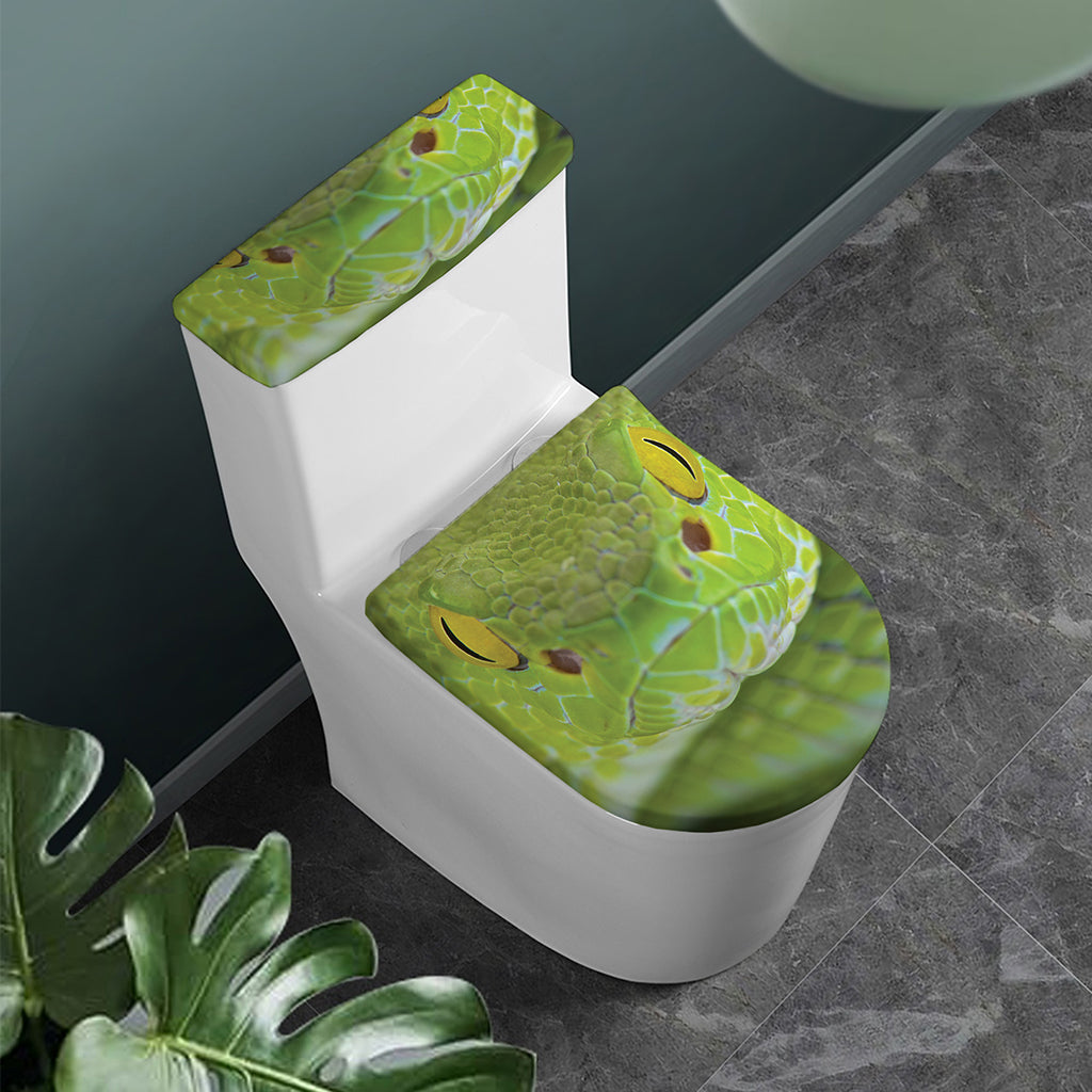 Green Pit Viper Print Toilet Lid And Tank Cover Set