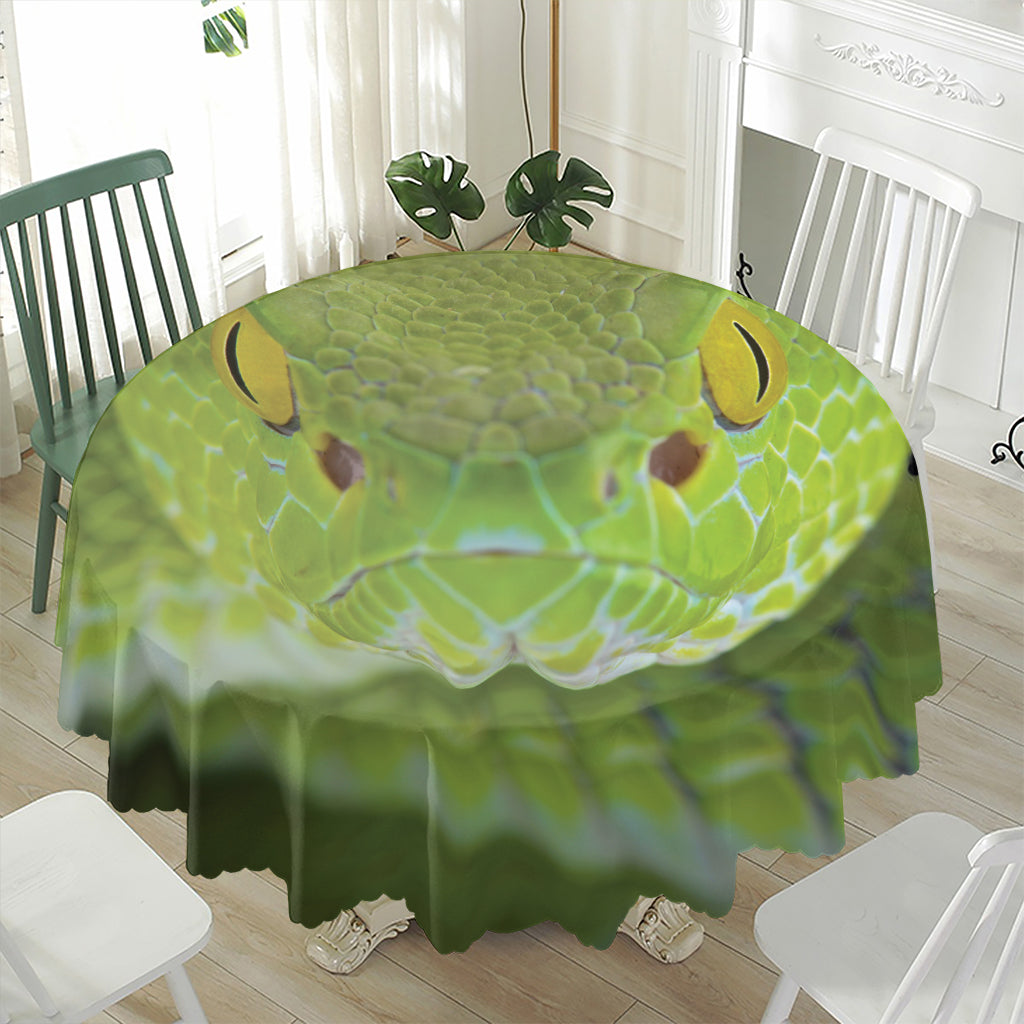 Green Pit Viper Print Waterproof Round Tablecloth