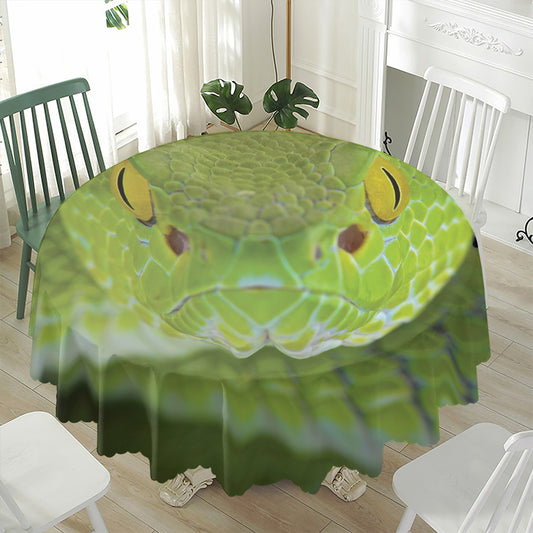 Green Pit Viper Print Waterproof Round Tablecloth