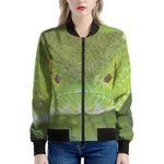 Green Pit Viper Print Women's Bomber Jacket