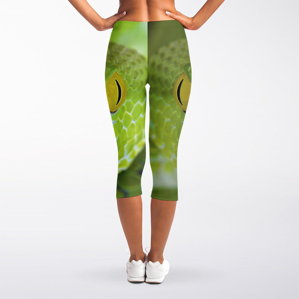 Green Pit Viper Print Women's Capri Leggings