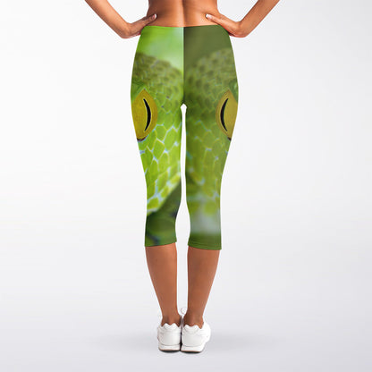 Green Pit Viper Print Women's Capri Leggings