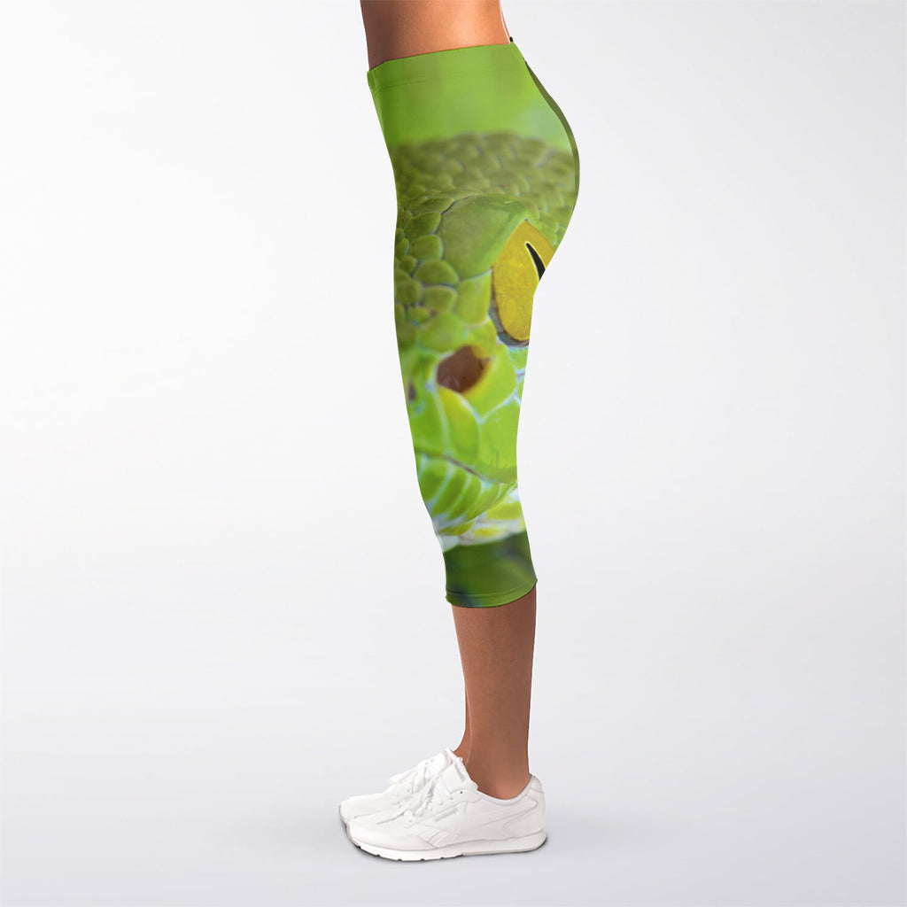 Green Pit Viper Print Women's Capri Leggings
