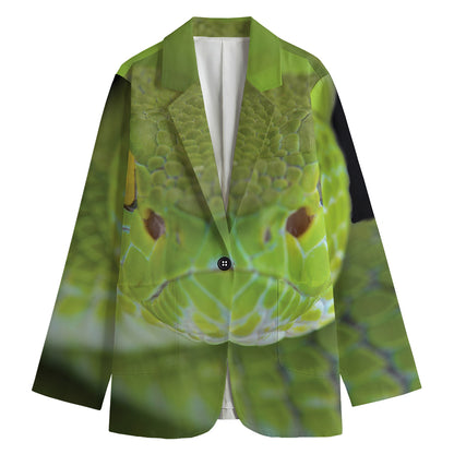 Green Pit Viper Print Women's Cotton Blazer