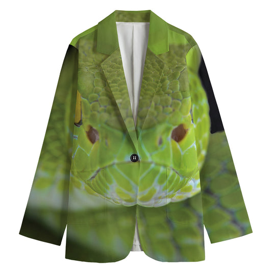 Green Pit Viper Print Women's Cotton Blazer