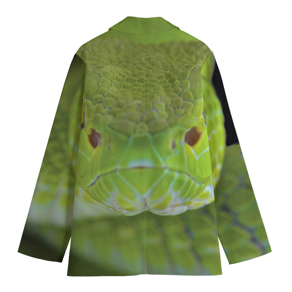 Green Pit Viper Print Women's Cotton Blazer