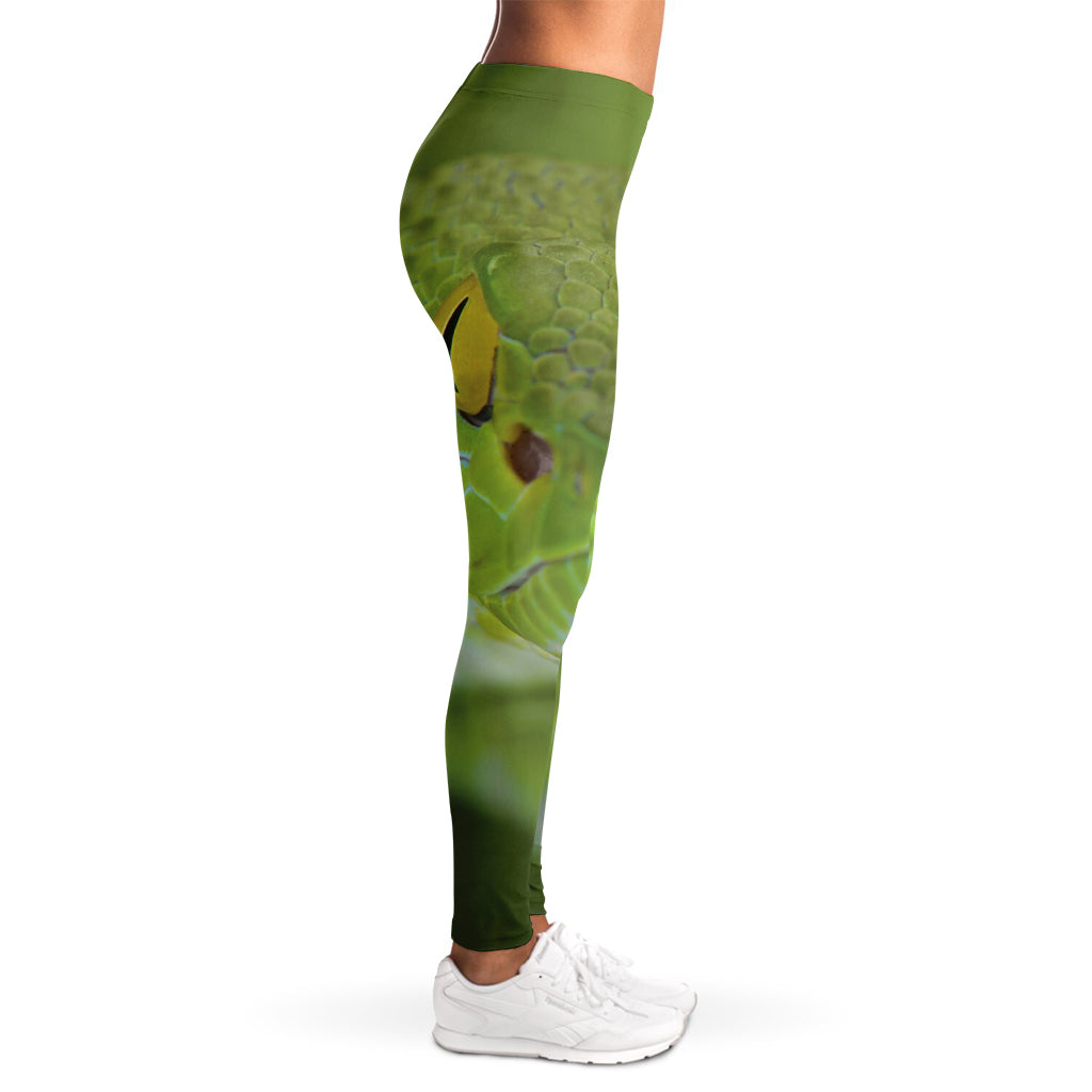 Green Pit Viper Print Women's Leggings