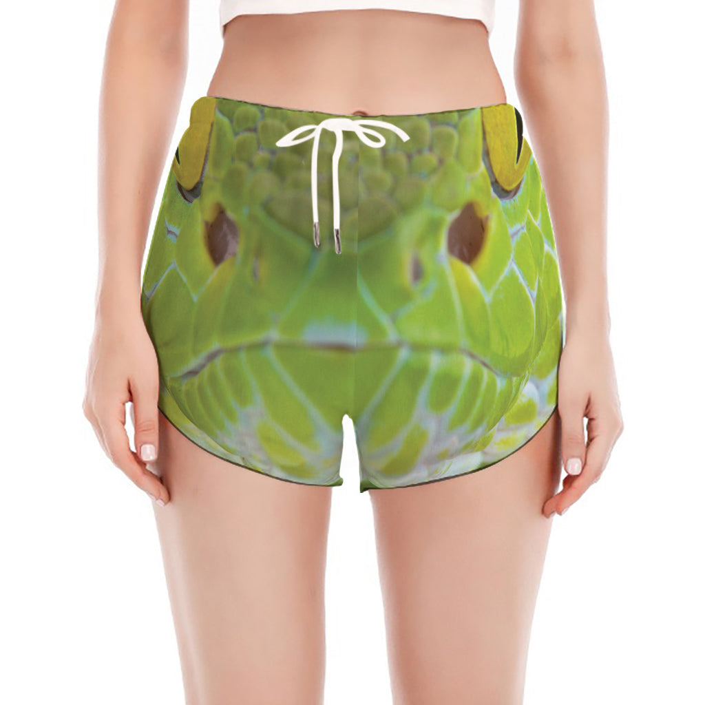 Green Pit Viper Print Women's Split Running Shorts