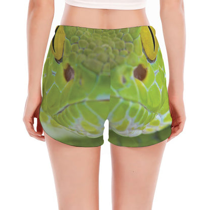 Green Pit Viper Print Women's Split Running Shorts