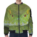Green Pit Viper Print Zip Sleeve Bomber Jacket