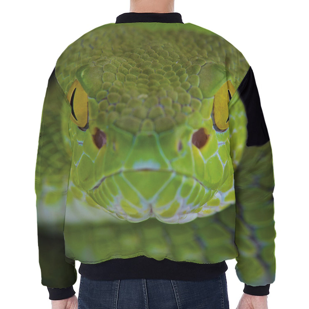 Green Pit Viper Print Zip Sleeve Bomber Jacket