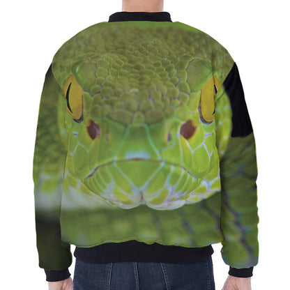 Green Pit Viper Print Zip Sleeve Bomber Jacket