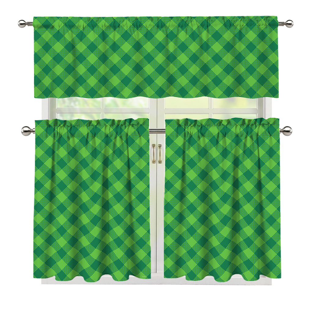 Green Plaid Saint Patrick's Day Print 3 Piece Kitchen Curtains