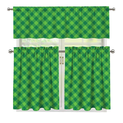 Green Plaid Saint Patrick's Day Print 3 Piece Kitchen Curtains